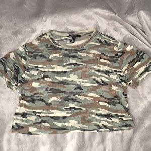 F21 Mesh Camo Cropped Shirt